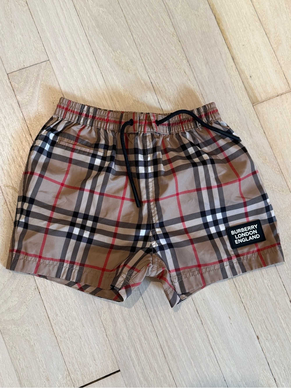 Burberry Kids Beige Classic Check Swim Shorts with Red Accents
